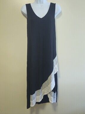 Design History Sleeveless Color Block BnW Maxi Sundress Summer Tulip Hem Medium